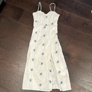 White Hello Molly Midi Dress with Blue Flowers